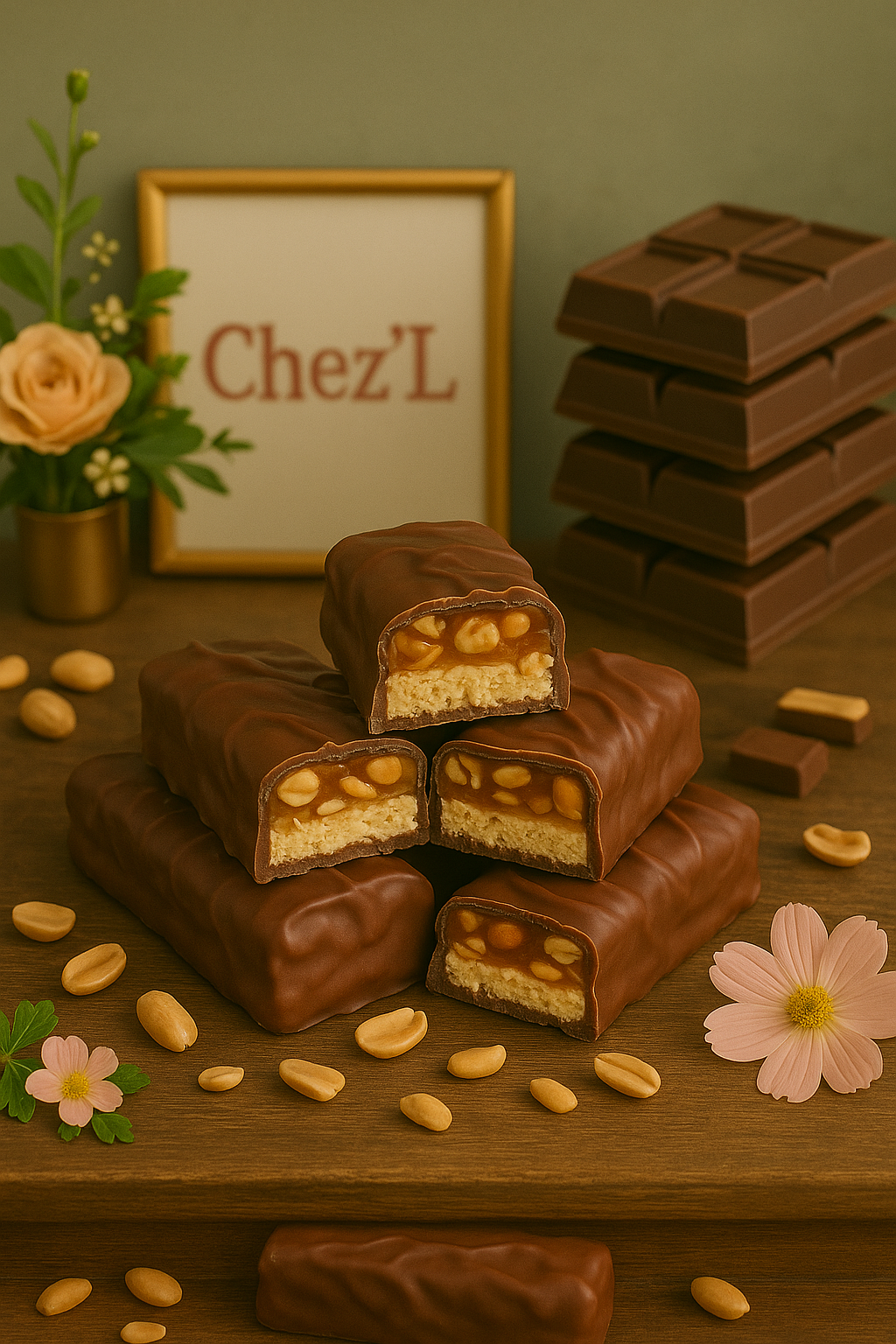 Barres de Snickers et fleurs élégantes